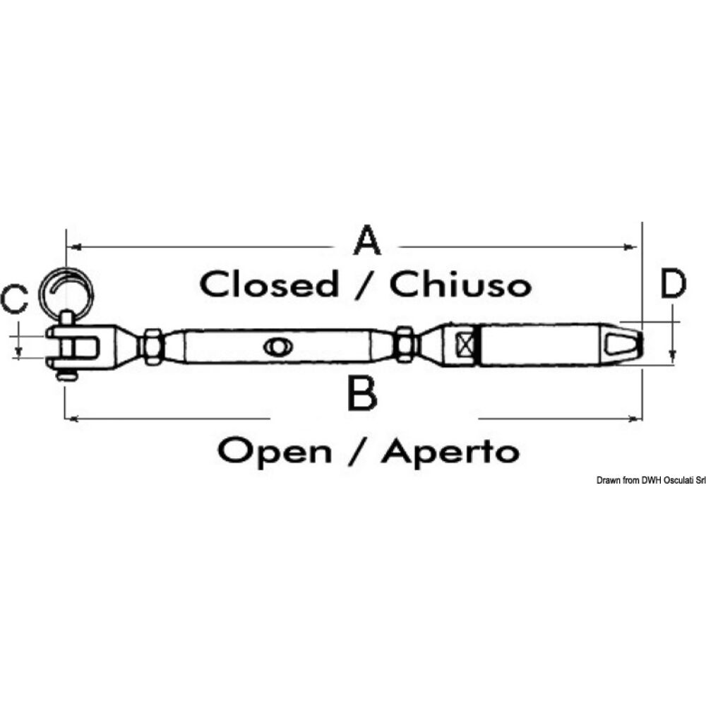 Turnbuckle for lifeline ends, cables 5/6 mm