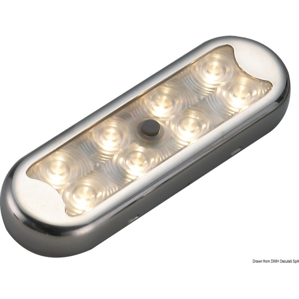 Plafoniera Bimini inox compatta a 8 LED fondo piatto, con interruttore