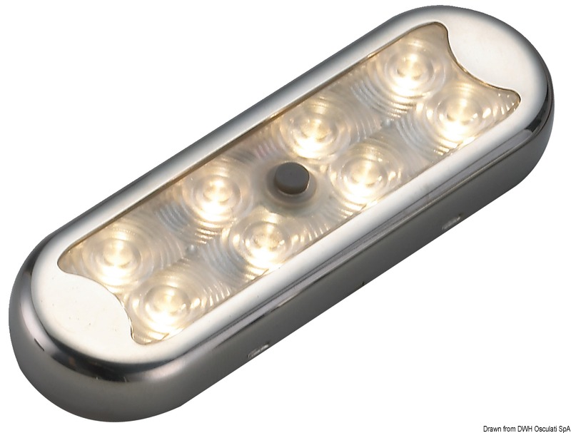 Plafoniera Bimini inox compatta a 8 LED fondo piatto, con interruttore