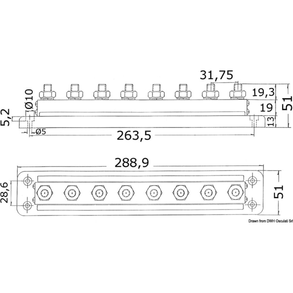 Bus-Bar electric terminal board 8 x 10 mm