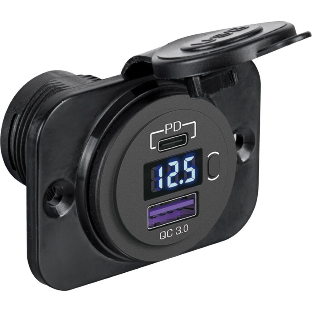 Presa di corrente con doppia USB + voltmetro