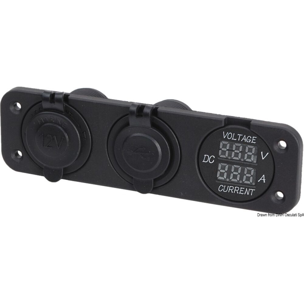 Voltmetro/Amperometro digitale, presa 12 V e USB