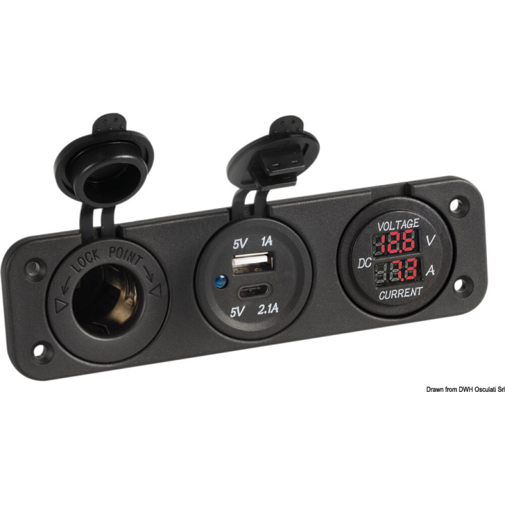 Voltmetro/Amperometro digitale 12V e USB-A + USB-C