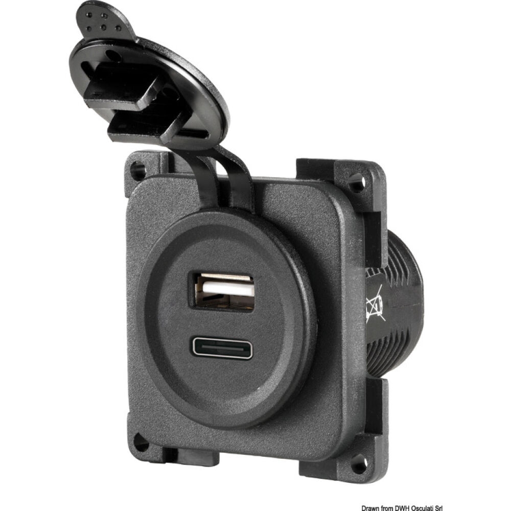 Dual socket 12V USB-A (3A) + USB-C (3A)