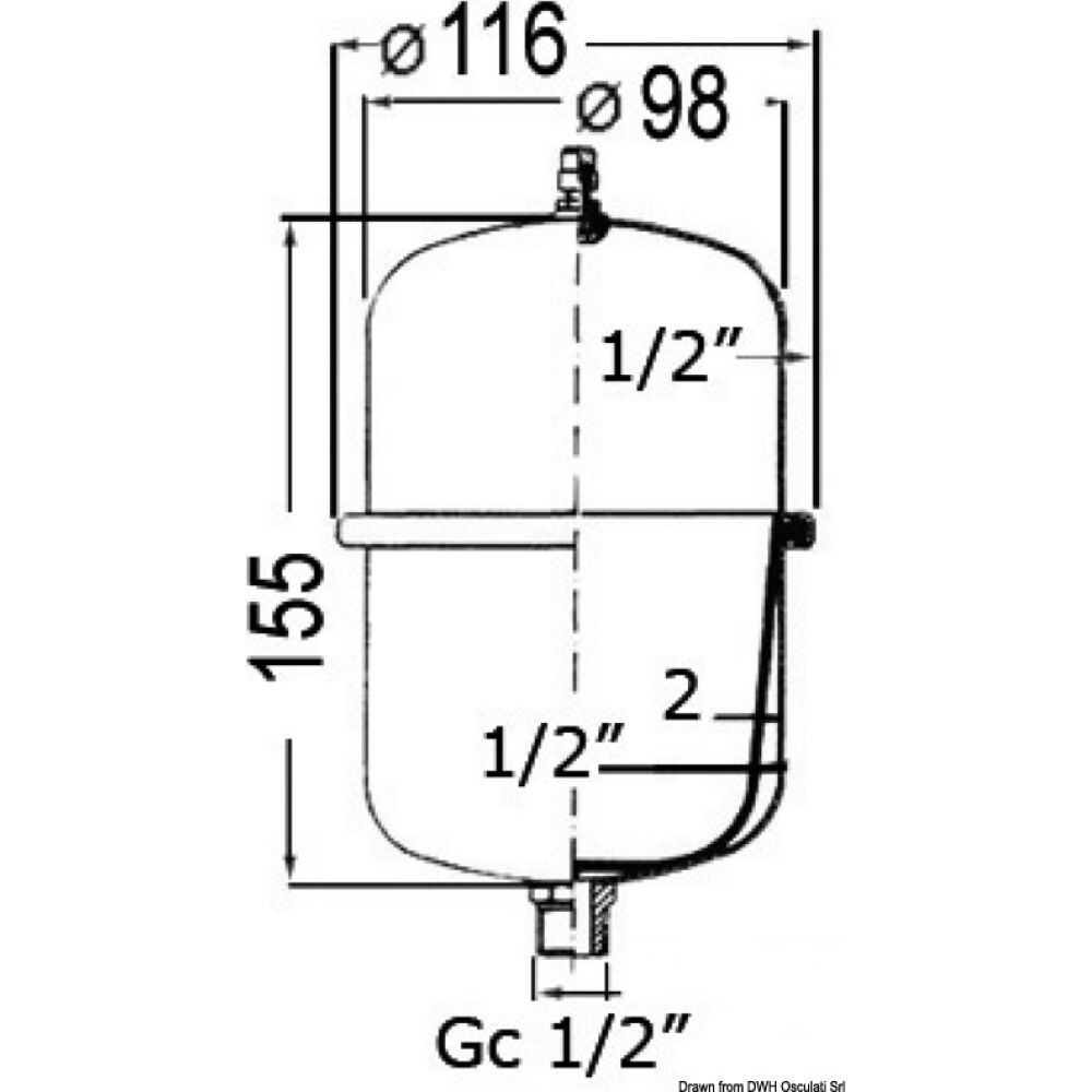 Accumulator tank f. fresh w. pump/water heater 1 l