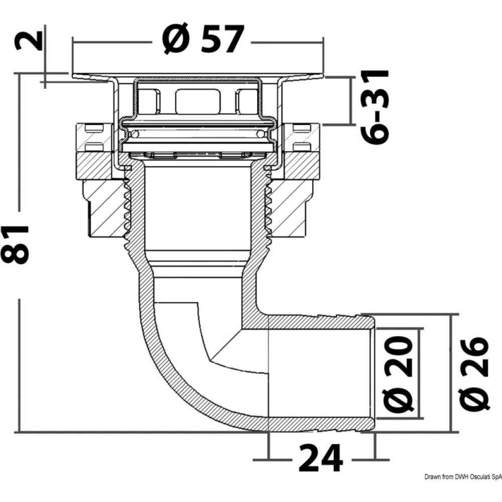 scarico inox con filtro 90°