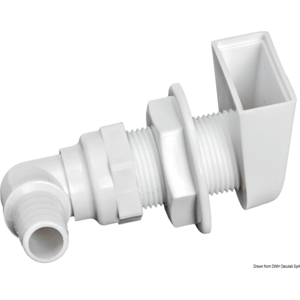 White plastic scupper 90° 1" x 19 mm