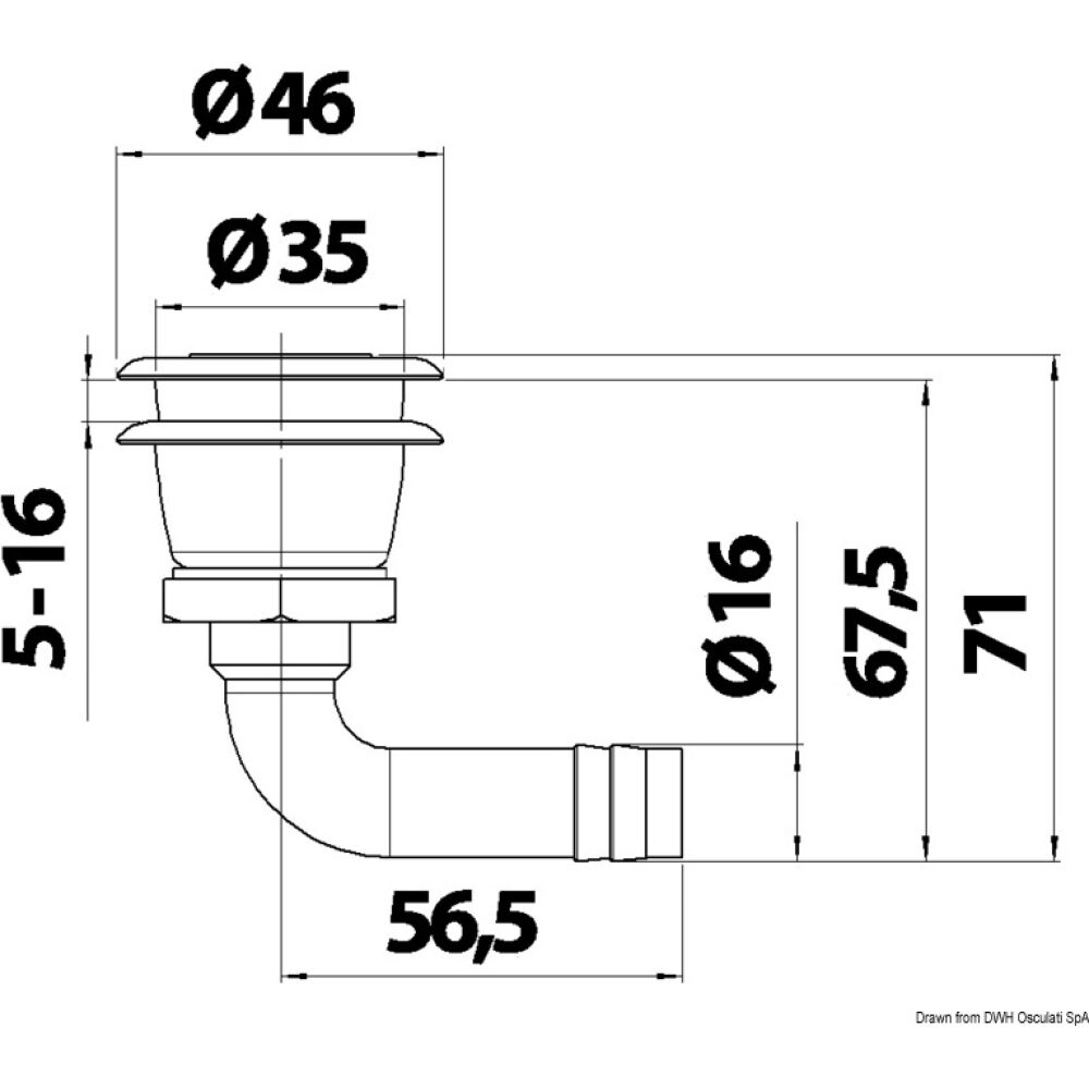 SS flush fuel vent 90° hose connector