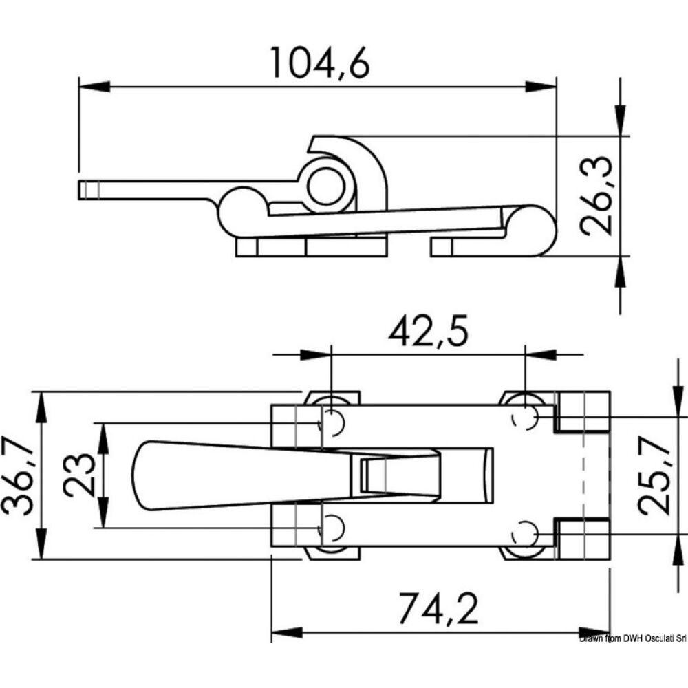 Chiusura a leva inox 104,6x36,7 mm