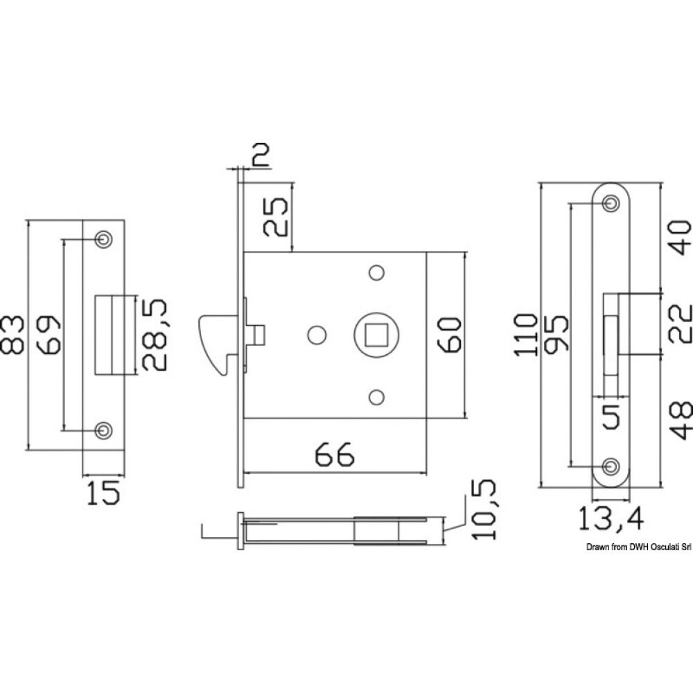 Serratura da incasso per porte scorrevoli