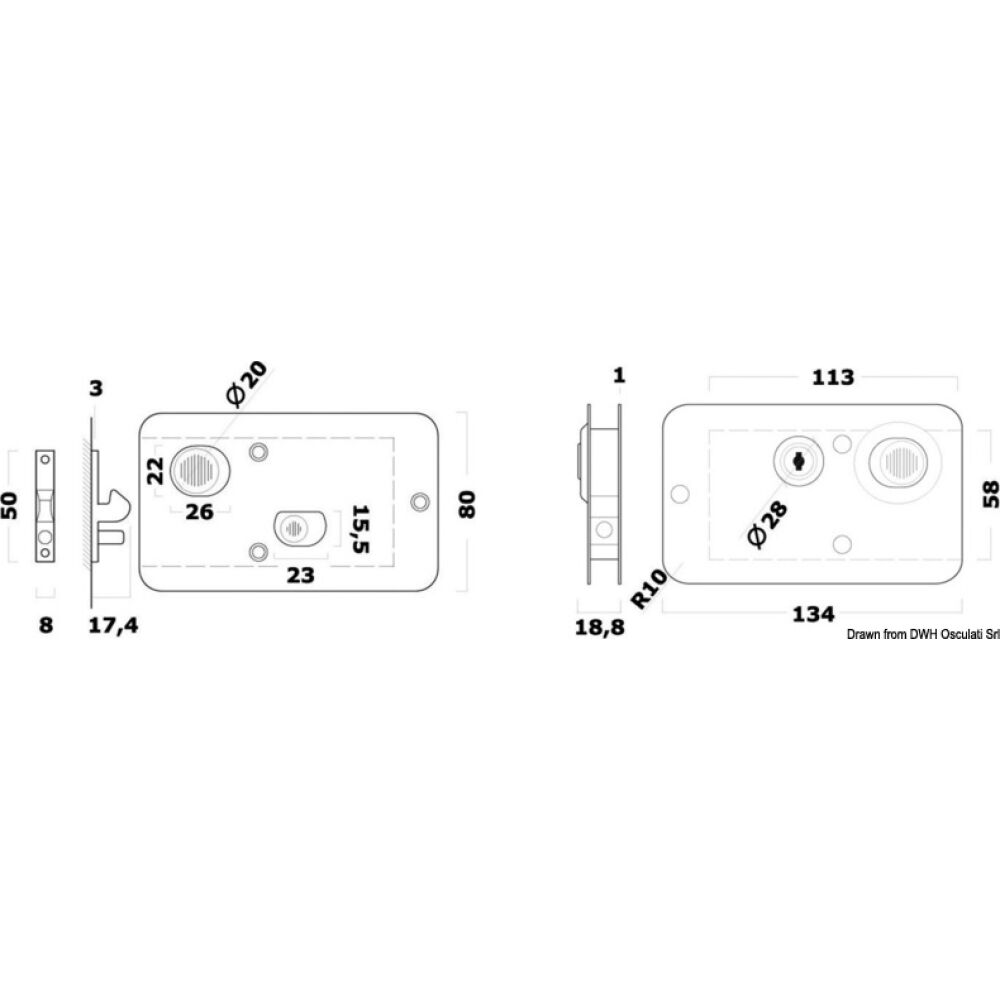 Serratura ottone cromato 134x80 mm