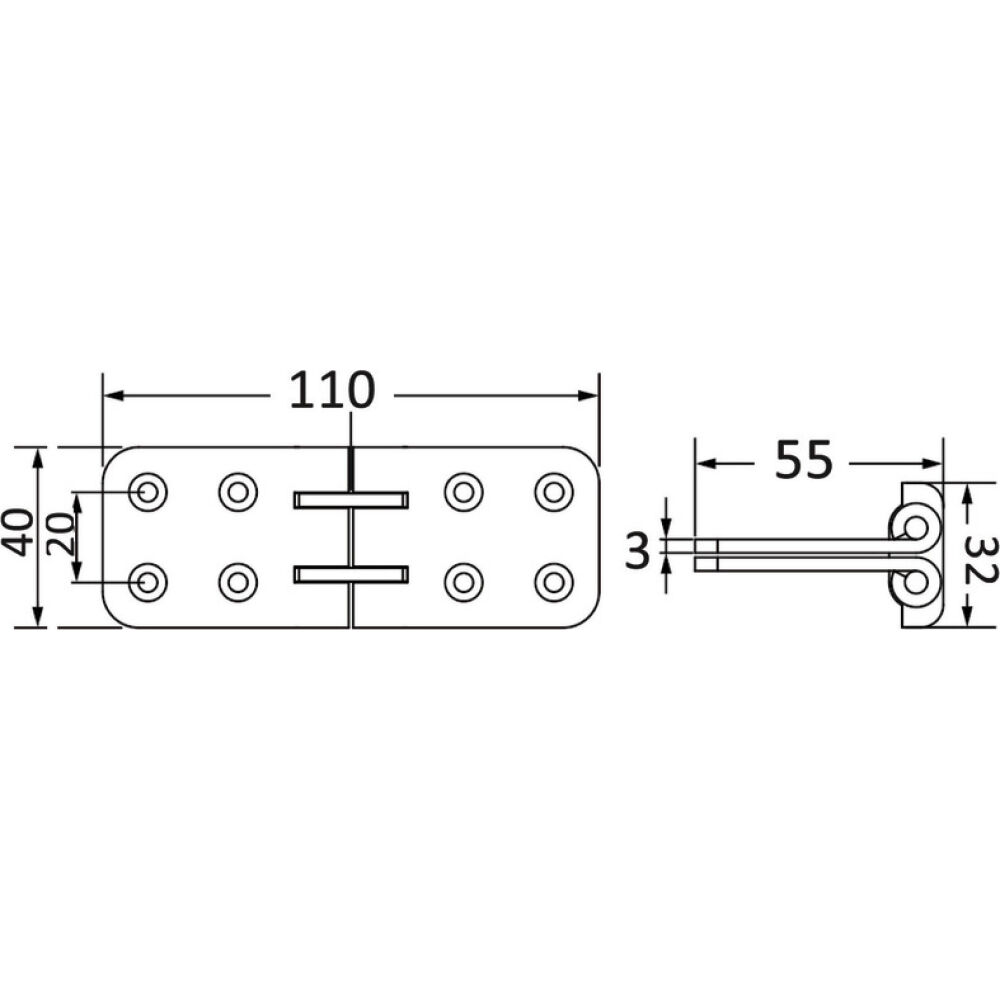 !80° rotation tip-top hinge AISI 316L