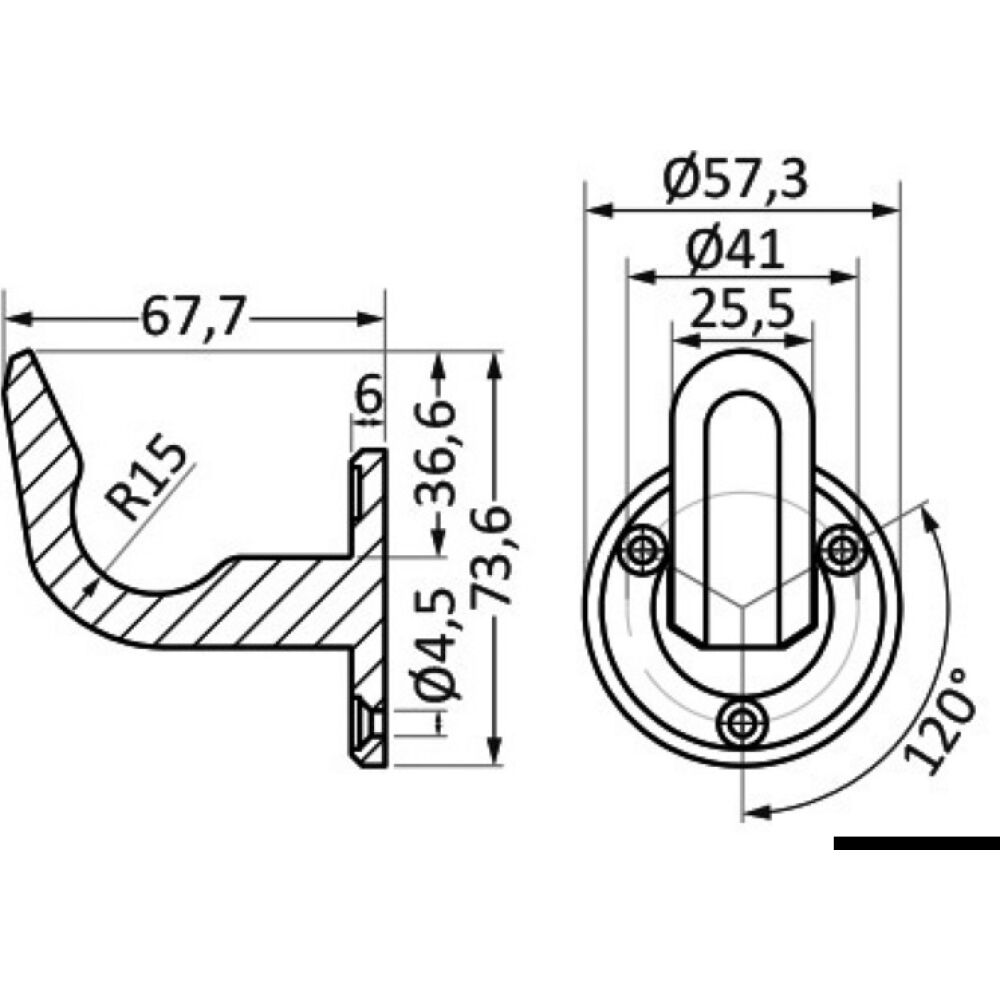 AISI316 high-resistance hook 73.6x67.7x57.3 mm
