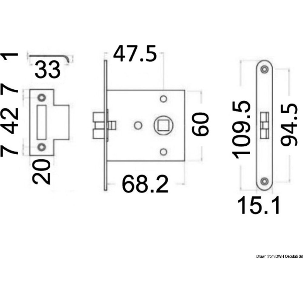 Serratura incasso ottone cromato 60x70 mm