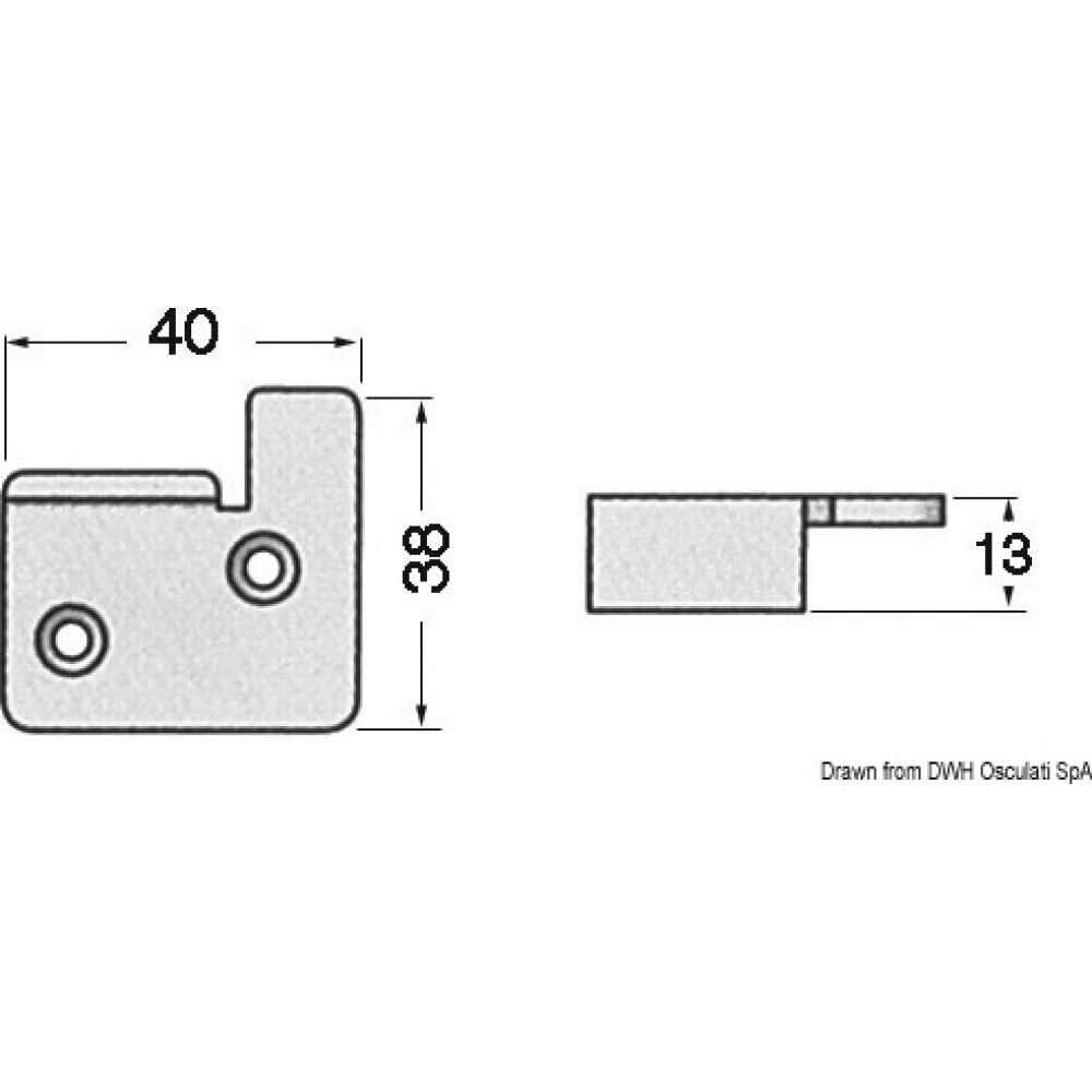 Piastrina inox 40x38x13 mm