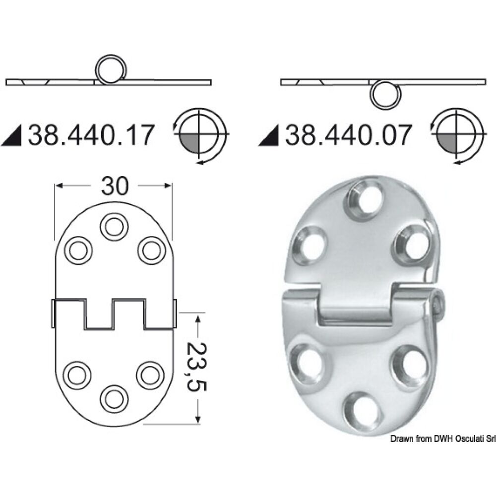 Cerniera inox a incasso 47x30 mm