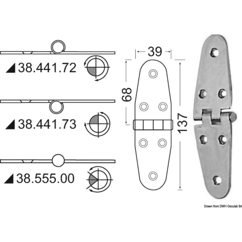Cerniera inox sporgente 137x39 mm