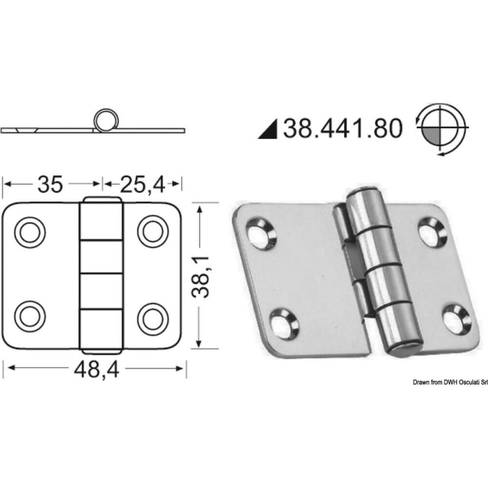 Cerniera nodo sporgente 60,4x38,1 mm