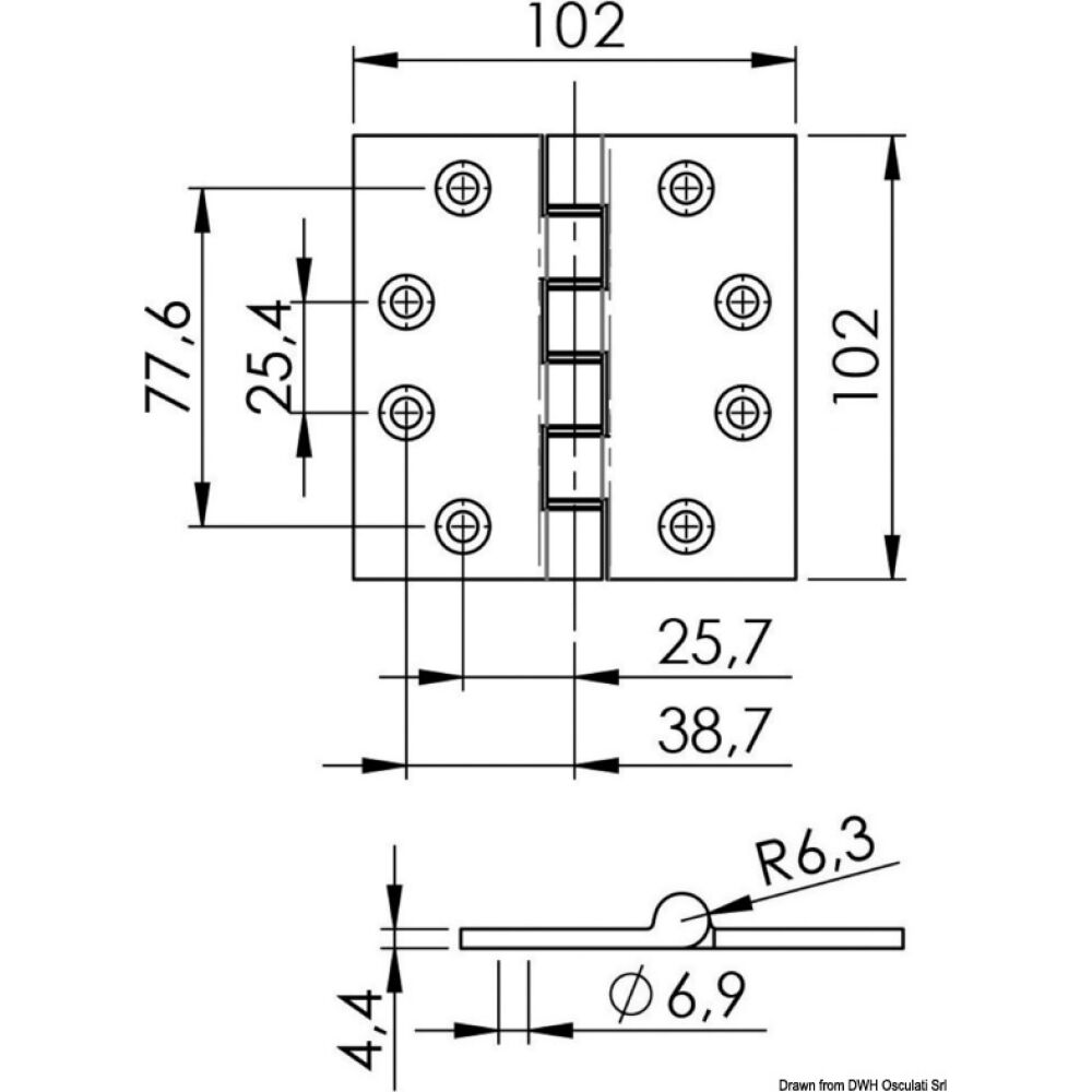 Cerniera inox 102x102x4 mm