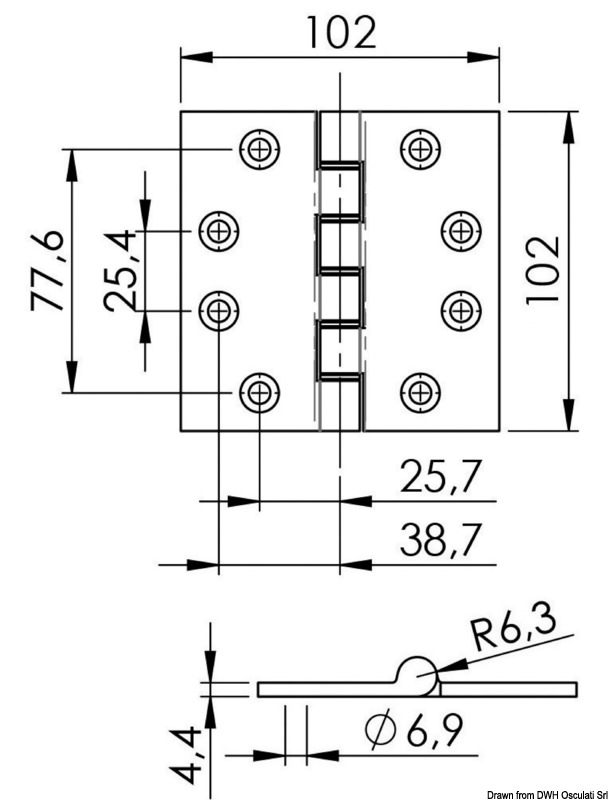 SS hinge 102 x 102 x 4 mm