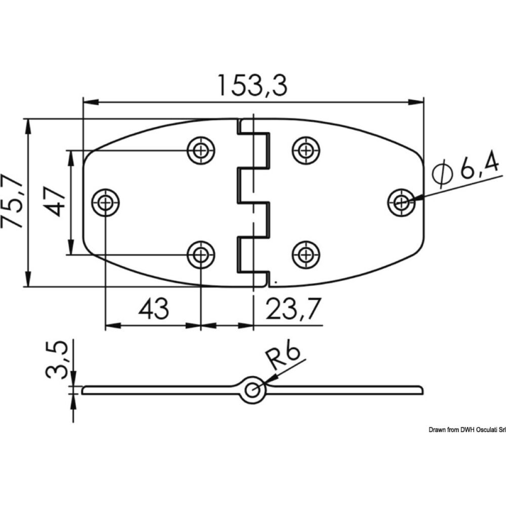 Cerniera inox trapezoidale 153x75x3,6mm