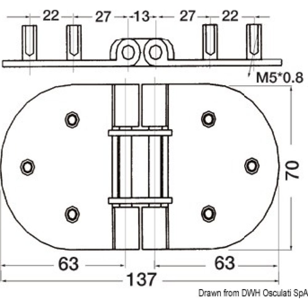 Cerniera inox no fori 137x70 mm
