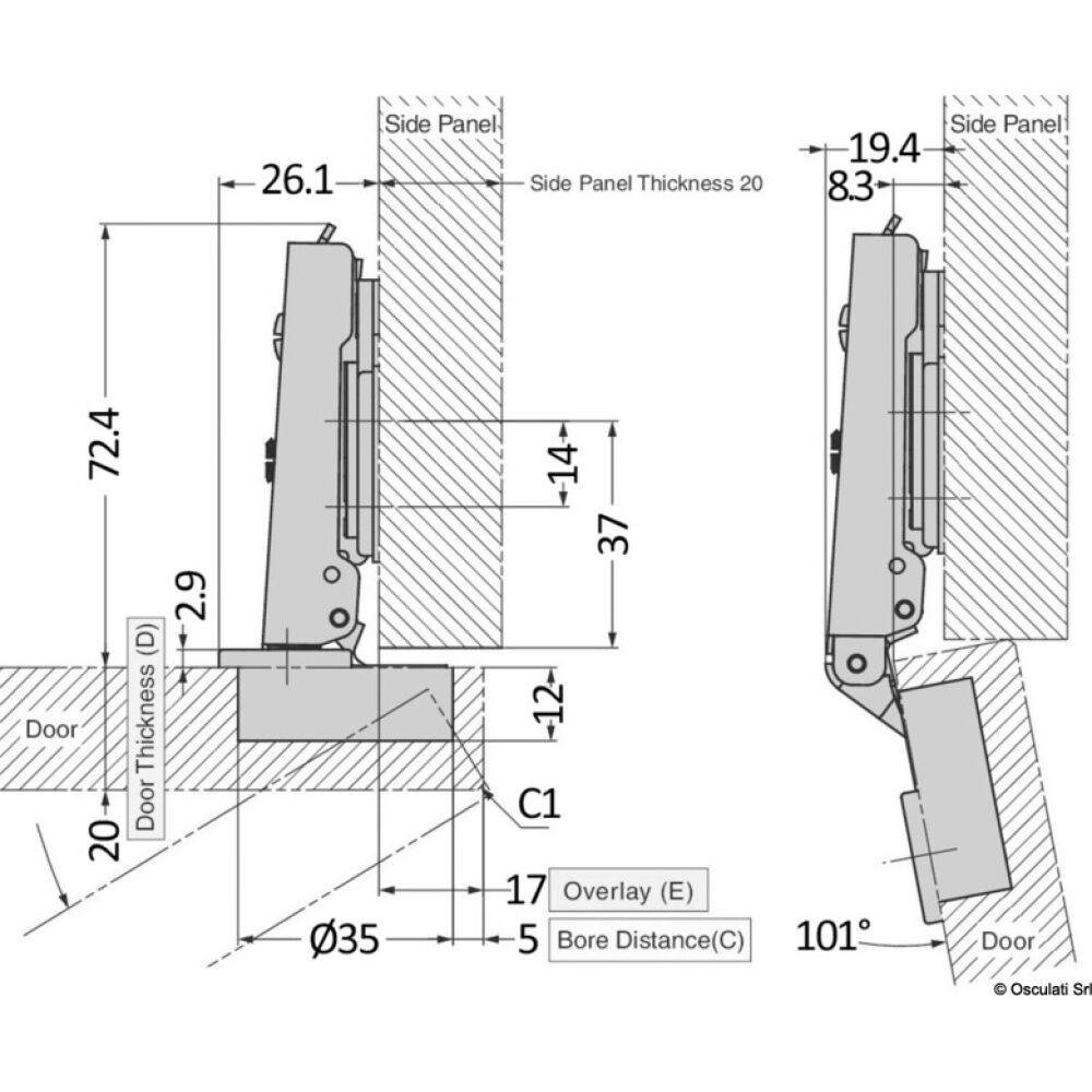 Cerniera in acciaio inox con ammortizzatore in ABS